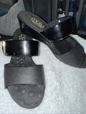 Malu Black Double-Strap Comfort Slide Sandals wedding guest business casual sz 8